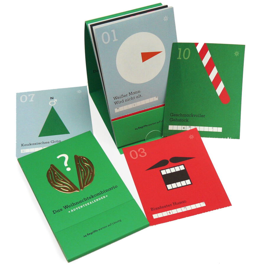 Das Weihnachtskombinario ist ein Adventskalender mit 24 rätselhaften Text-Bild-Kombinationen